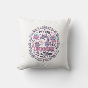 Unicorn Birthday Queen of Unicorn Land Trendy Grap Throw Pillow