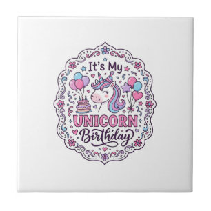 Unicorn Birthday Queen of Unicorn Land Trendy Grap Tile
