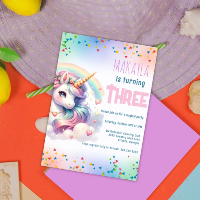 Unicorn Birthday Rainbow kids Party Customizable Invitation (Creator Uploaded)