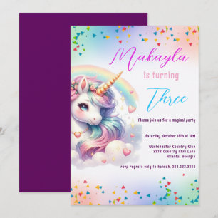 Unicorn Birthday Rainbow Party Customizable Invitation