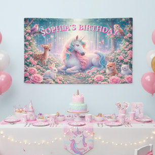  Unicorn Birthday Roses Magical Pastel   Banner