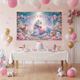 Unicorn Birthday Roses Magical Pastel Poster