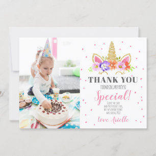 Unicorn Birthday Thank You Card Pink