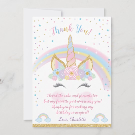 Unicorn Birthday Thank You Card Unicorn Party Zazzle Ca