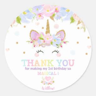 Unicorn Birthday Thank You Sticker Labels