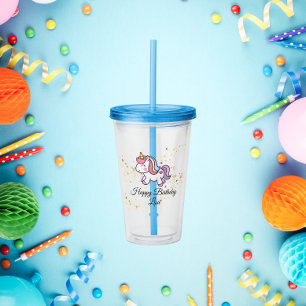 unicorn birthday theme acrylic tumbler