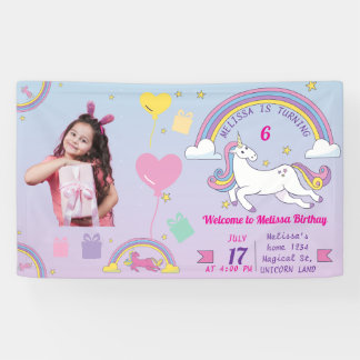 Unicorn Birthday Vinyl Banner- Custom Name & Photo Banner