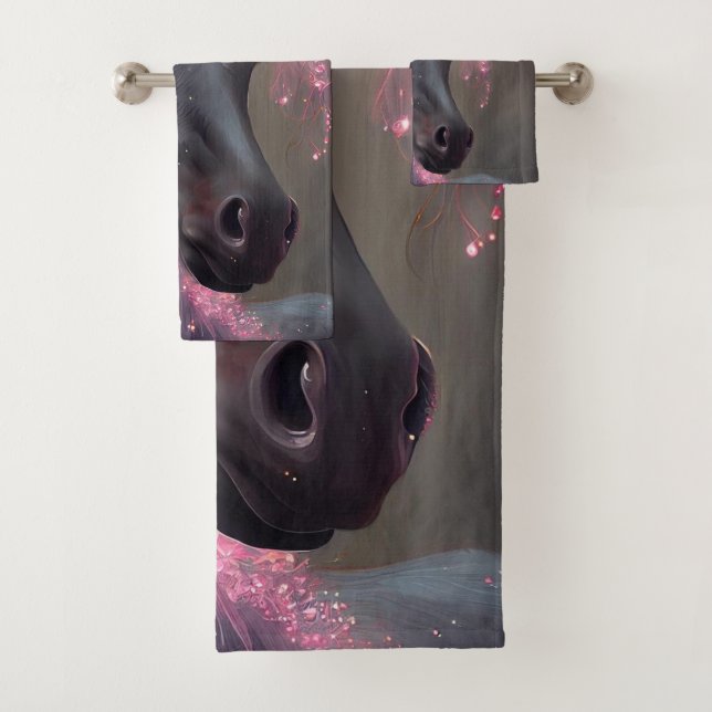 Unicorn Black and Pink Fairy Fantasy Creature  Bath Towel Set (Insitu)