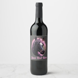 Unicorn Black and Pink Fairy Fantasy Creature  Wine Label