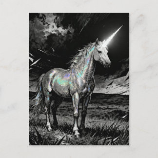Unicorn Black and White Postcard