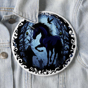 Unicorn Black Magic Fairy in Dark Forest 6 Inch Round Button
