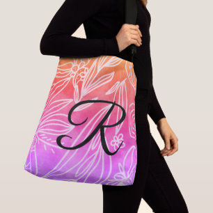 Unicorn Black Monogram Pink White Leaves Drawing Crossbody Bag