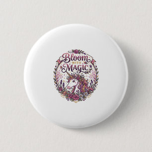 Unicorn Bloom with Magic POD Ready White Backgroun 2 Inch Round Button