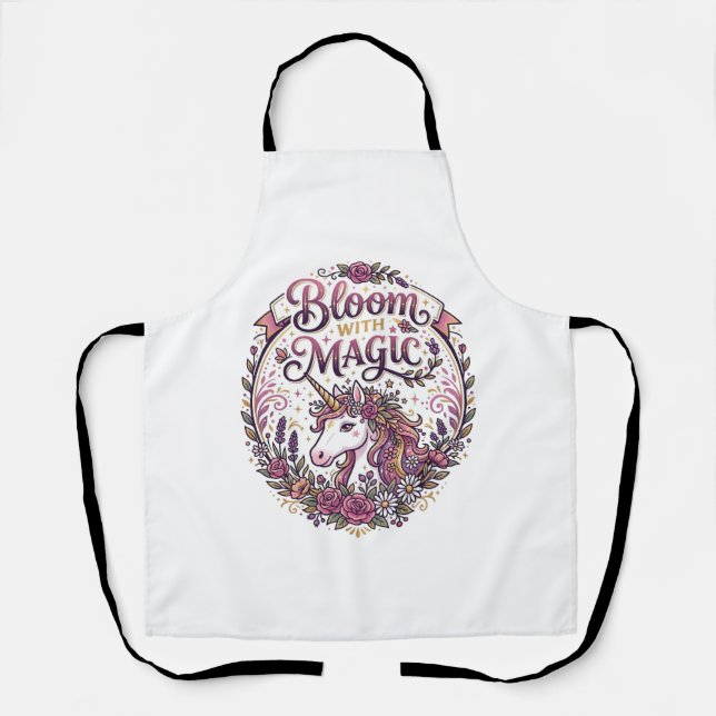 Unicorn Bloom with Magic POD Ready White Backgroun Apron (Front)