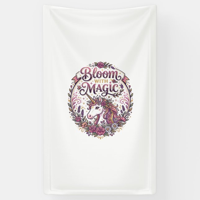 Unicorn Bloom with Magic POD Ready White Backgroun Banner (Vertical)