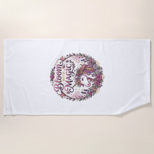 Unicorn Bloom with Magic POD Ready White Backgroun Beach Towel