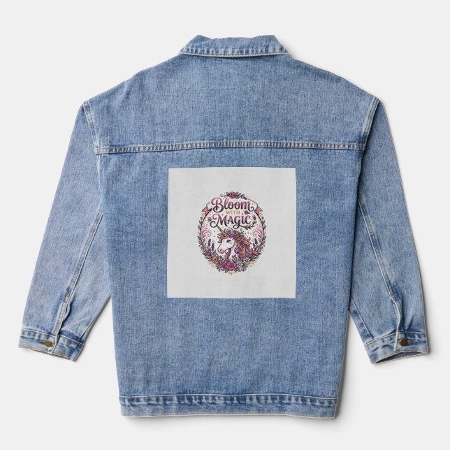 Unicorn Bloom with Magic POD Ready White Backgroun Denim Jacket (Back)