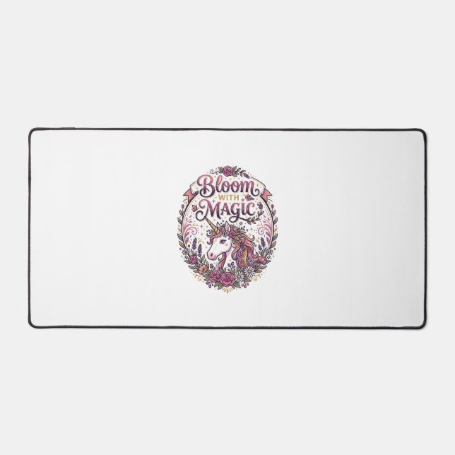 Unicorn Bloom with Magic POD Ready White Backgroun Desk Mat (Front)