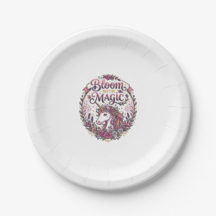 Unicorn Bloom with Magic POD Ready White Backgroun Paper Plate