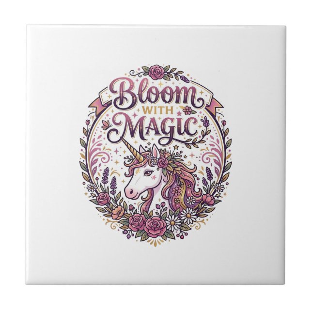 Unicorn Bloom with Magic POD Ready White Backgroun Tile (Front)