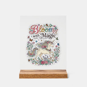 Unicorn Bloom with Magic Premium Vector Typography Acrylic Sign