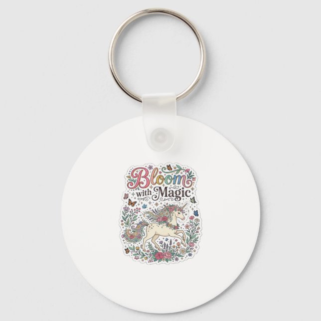 Unicorn Bloom with Magic Premium Vector Typography Keychain (Front)