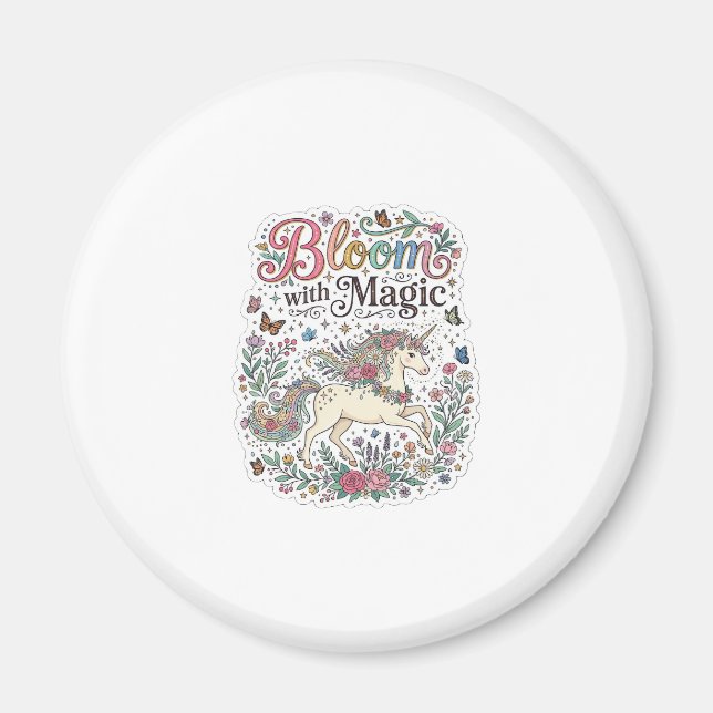 Unicorn Bloom with Magic Premium Vector Typography Magnet (Front)
