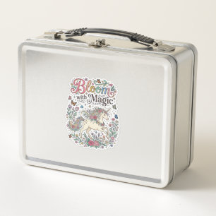 Unicorn Bloom with Magic Premium Vector Typography Metal Lunch Box