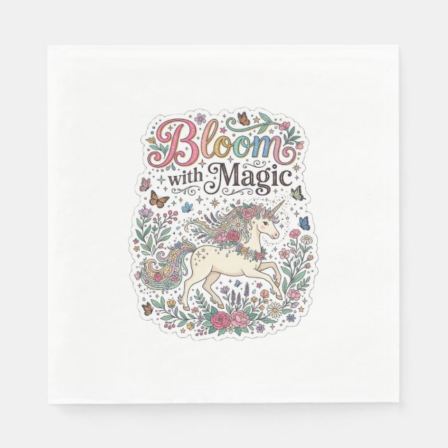 Unicorn Bloom with Magic Premium Vector Typography Napkin (Front)