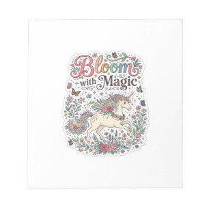 Unicorn Bloom with Magic Premium Vector Typography Notepad