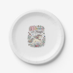 Unicorn Bloom with Magic Premium Vector Typography Paper Plate
