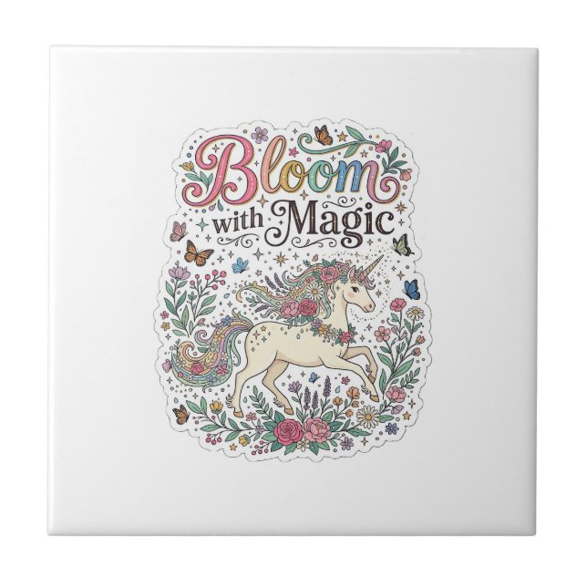 Unicorn Bloom with Magic Premium Vector Typography Tile (Front)