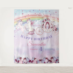 Unicorn Blush Burgundy Purple Birthday Backdrop Tapestry