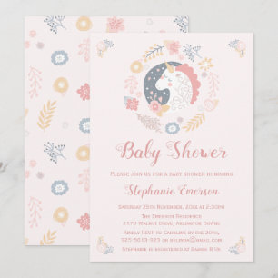 Unicorn Blush Florals Baby Shower Invitations
