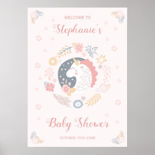 Unicorn Blush Florals Baby Shower Personalized Poster