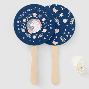 Unicorn Blush & Navy Baby Shower Personalized Hand Fan