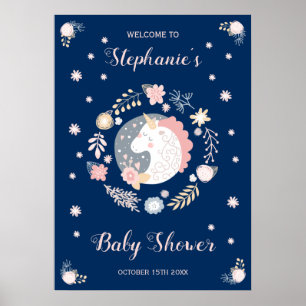 Unicorn Blush & Navy Baby Shower Personalized Poster