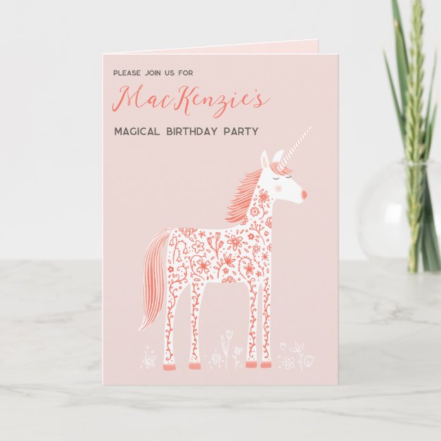 Unicorn Blush Pink Simple Birthday Party Invitation (Front)