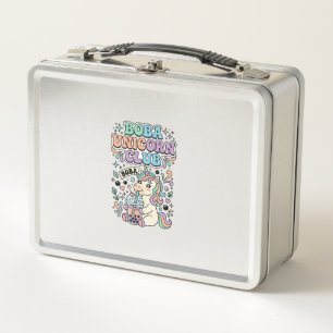 Unicorn Boba Unicorn Club Kawaii Typography Design Metal Lunch Box