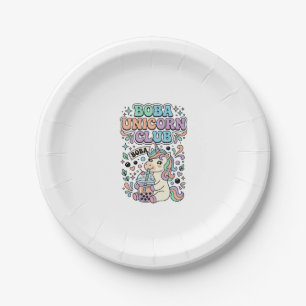 Unicorn Boba Unicorn Club Kawaii Typography Design Paper Plate