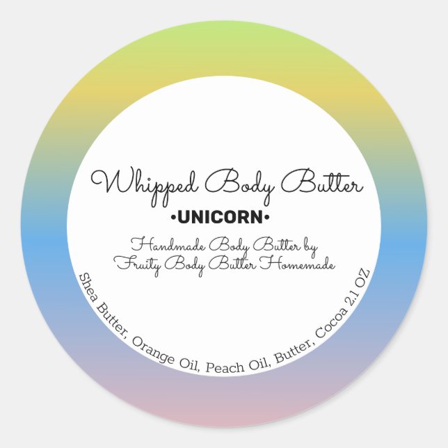 Unicorn Body Butter Bath Branding Packaging Classic Round Sticker (Front)