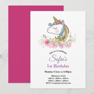 unicorn, boho, floral birthday party invitation