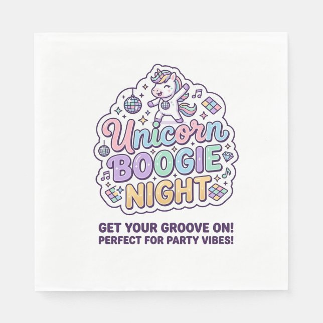 Unicorn Boogie Night Bold Typography Graphic Tee D Napkin (Front)