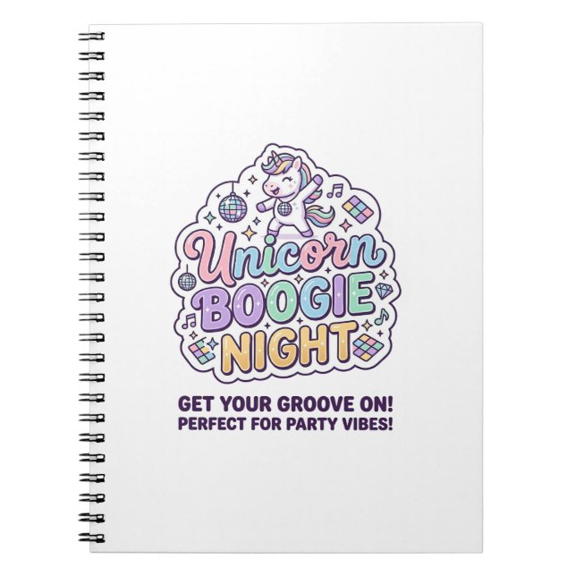 Unicorn Boogie Night Bold Typography Graphic Tee D Notebook (Front)