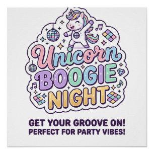 Unicorn Boogie Night Bold Typography Graphic Tee D Poster