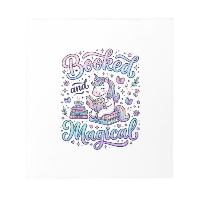 Unicorn Booked and Magical Gift Idea Typography De Notepad (Front)