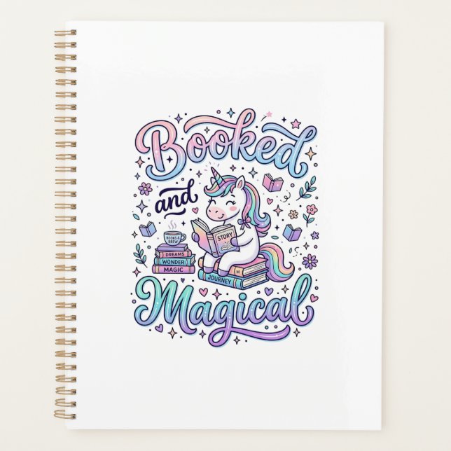 Unicorn Booked and Magical Gift Idea Typography De Planner (Front)