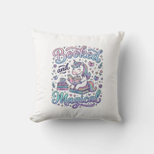 Unicorn Booked and Magical Gift Idea Typography De Throw Pillow