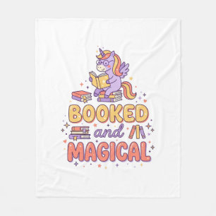 Unicorn Booked and Magical Print Ready White Backg Fleece Blanket