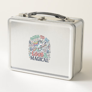 Unicorn Born to Be Loud and Magical Original White Metal Lunch Box